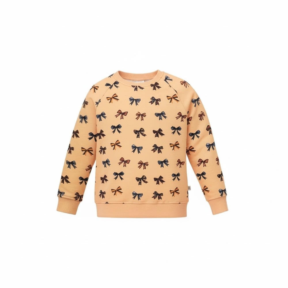Minikin Mischief Kids All Over Bow Print Bamboo Sweatshirt Peach Size 4T NWT